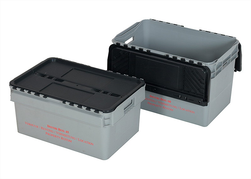Caixa de plástico para distribuição com tampa - 600x400x374mm - 45 Litros